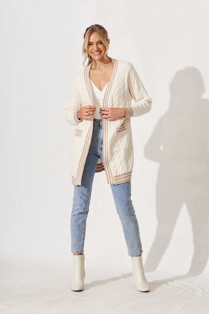 Goldington Knit Cardigan In Cream Wool Blend - full length