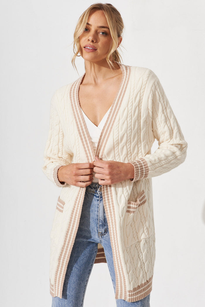 Goldington Knit Cardigan In Cream Wool Blend - front
