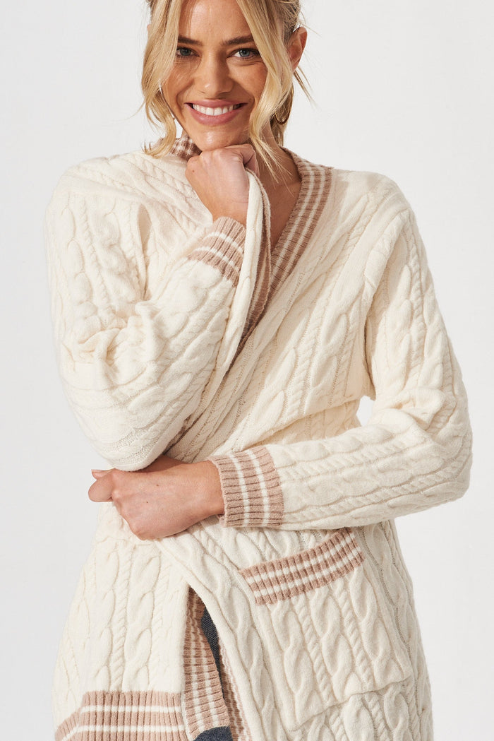 Goldington Knit Cardigan In Cream Wool Blend - detail