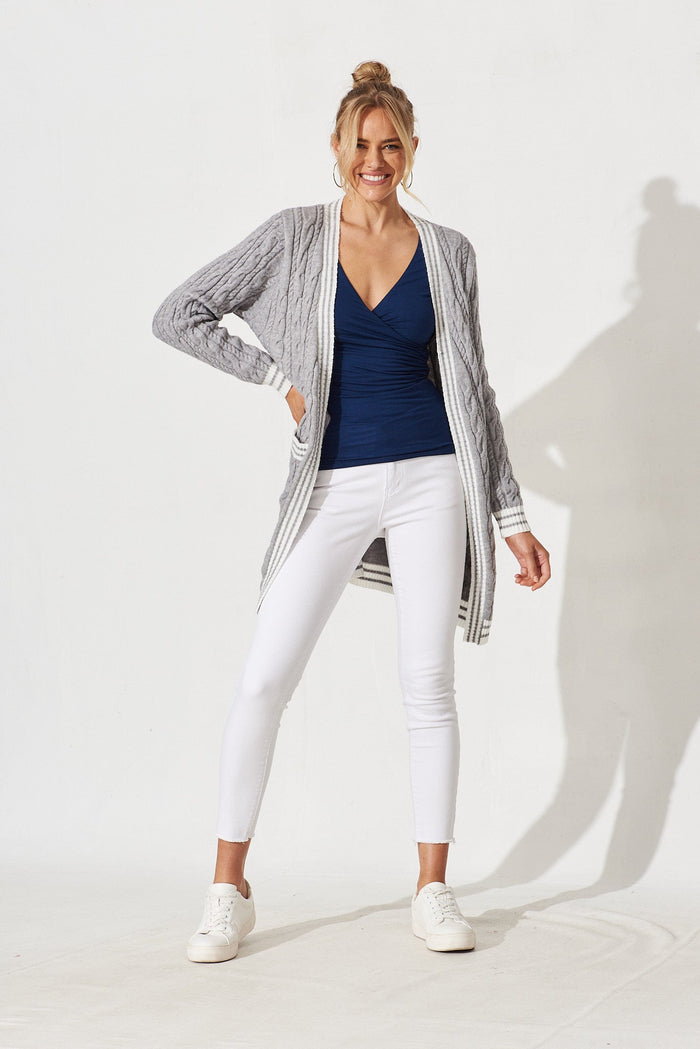 Goldington Knit Cardigan In Grey Wool Blend - full length