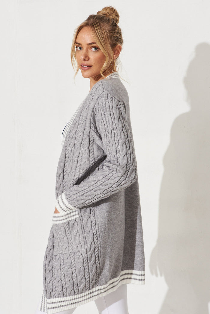 Goldington Knit Cardigan In Grey Wool Blend - side