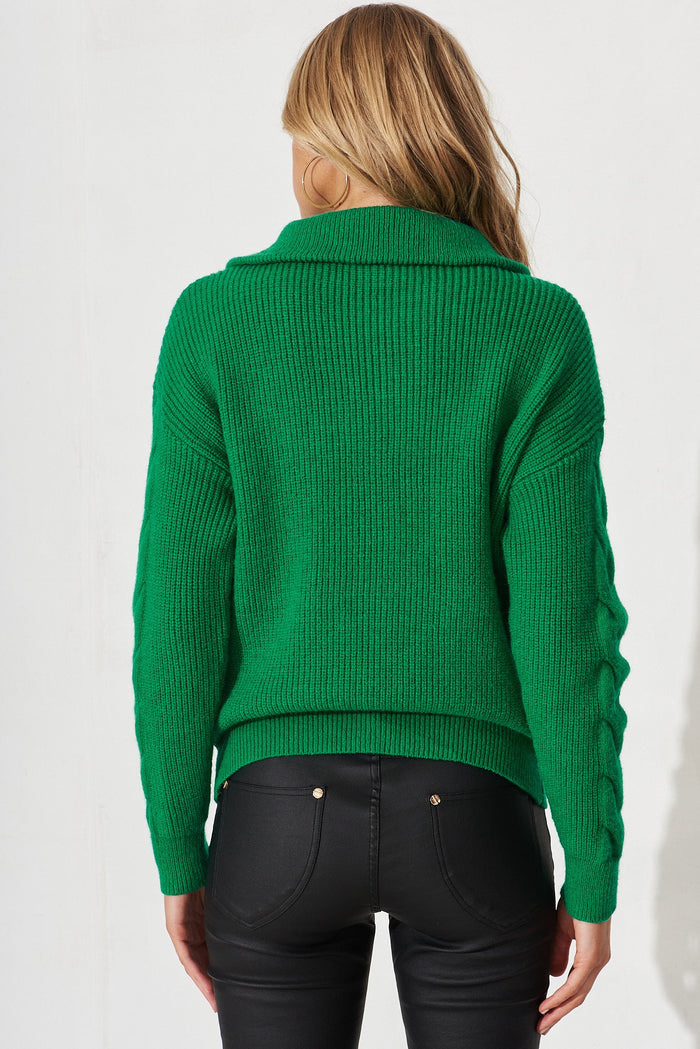 Avala Zip Knit In Green Wool Blend - back