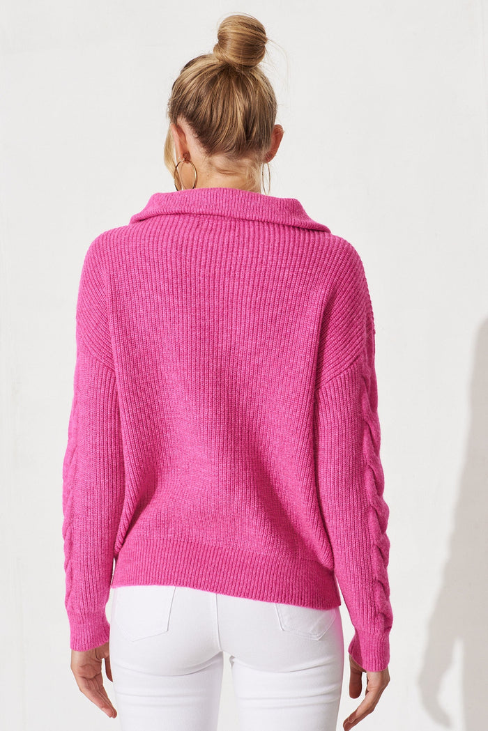 Avala Zip Knit In Magenta Wool Blend - back