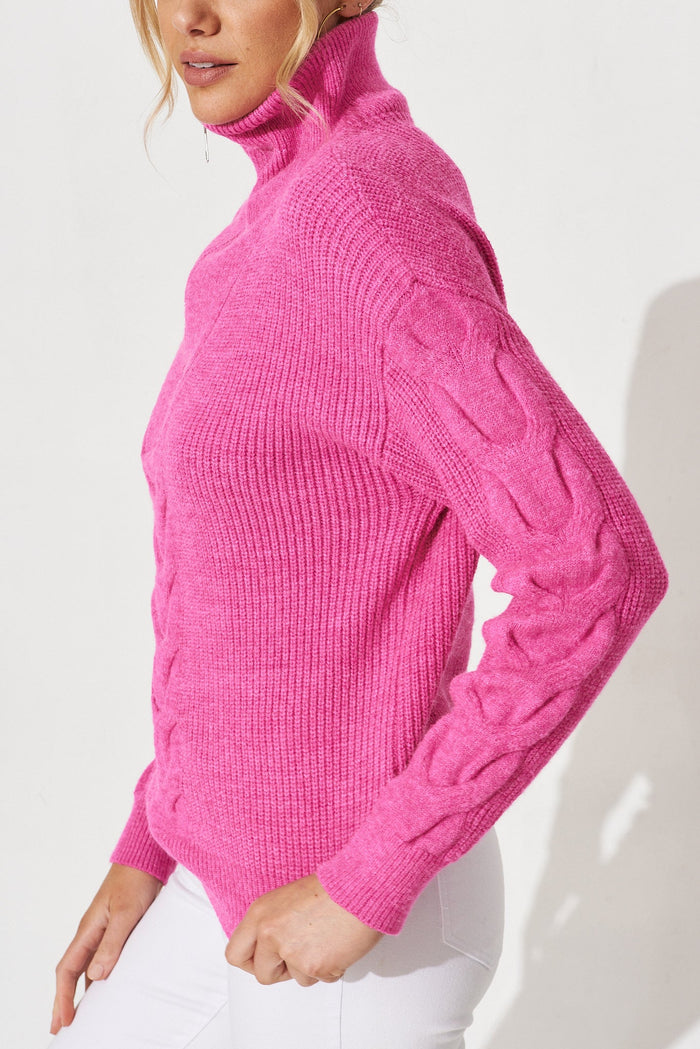 Avala Zip Knit In Magenta Wool Blend - detail