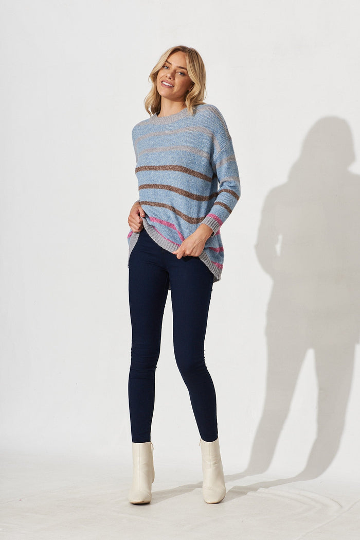Haynes Knit In Grey Stripe Wool Blend - full length