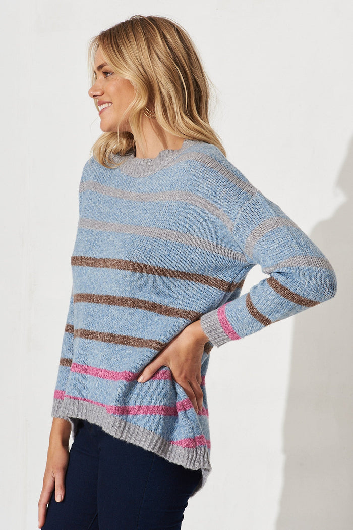 Haynes Knit In Grey Stripe Wool Blend - side