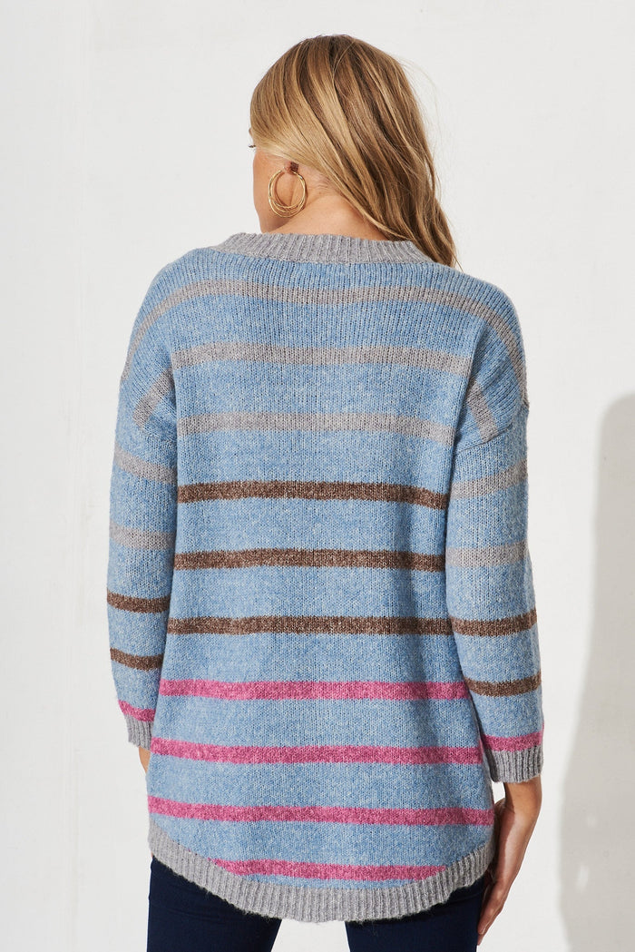 Haynes Knit In Grey Stripe Wool Blend - back