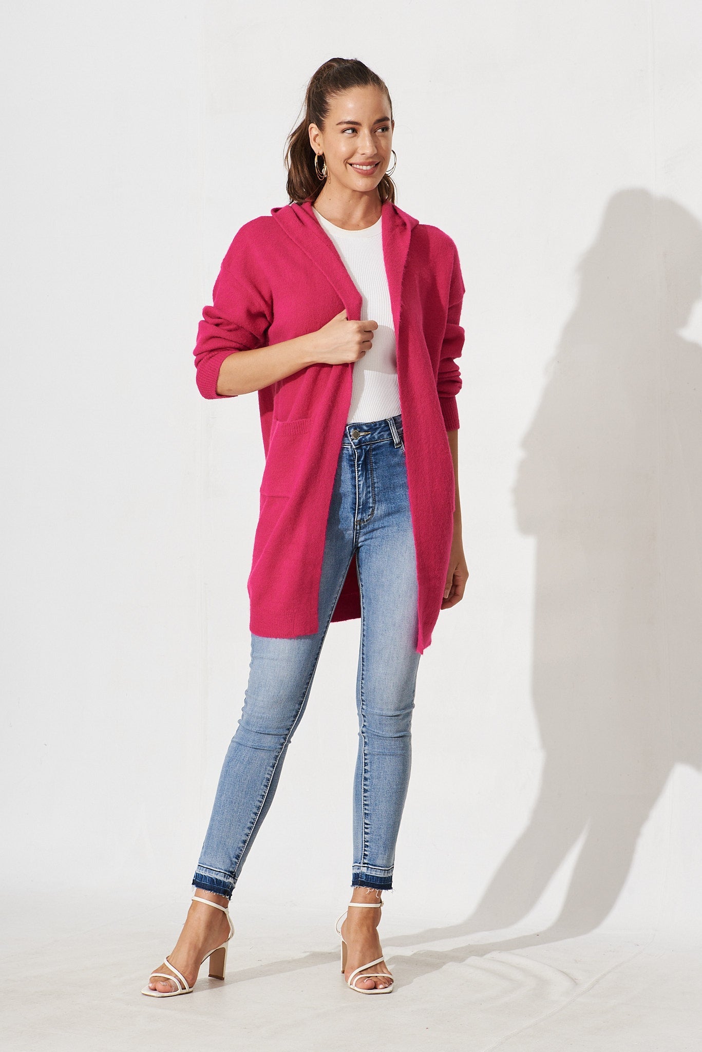 Wilden Knit Cardigan In Fuschia Wool Blend - full length