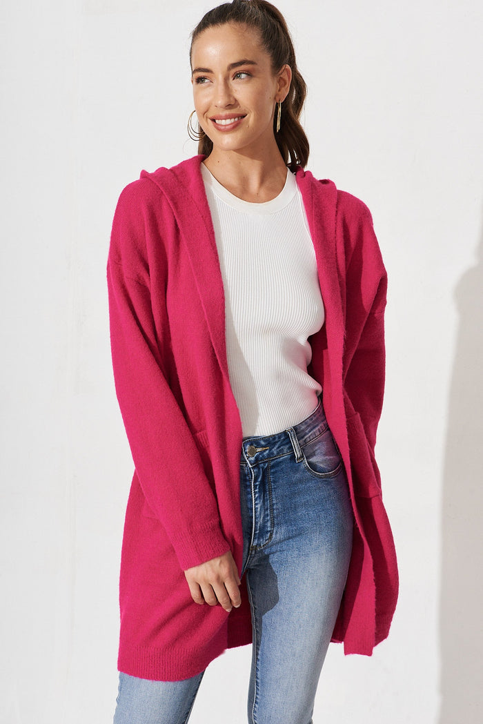 Wilden Knit Cardigan In Fuschia Wool Blend - front