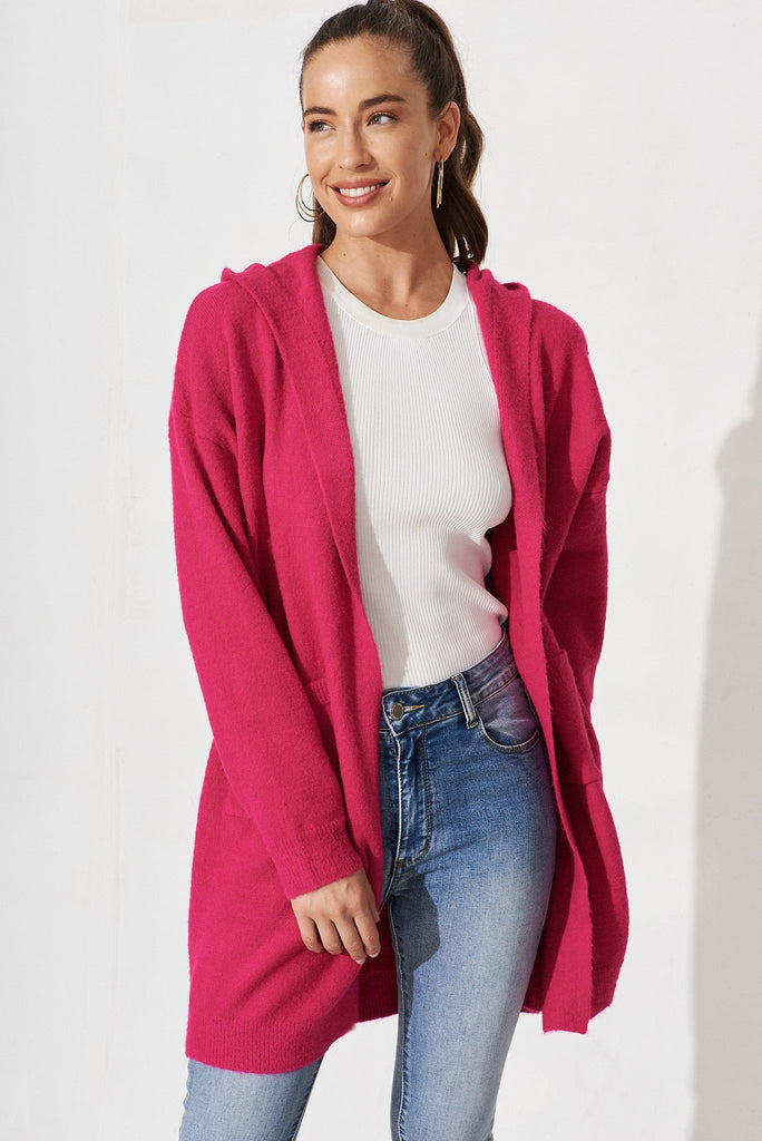 Wilden Knit Cardigan In Fuschia Wool Blend - front