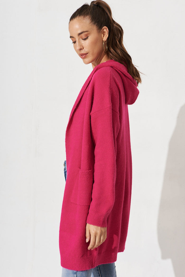 Wilden Knit Cardigan In Fuschia Wool Blend - side