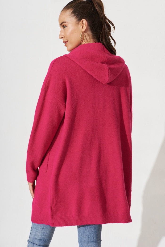 Wilden Knit Cardigan In Fuschia Wool Blend - back
