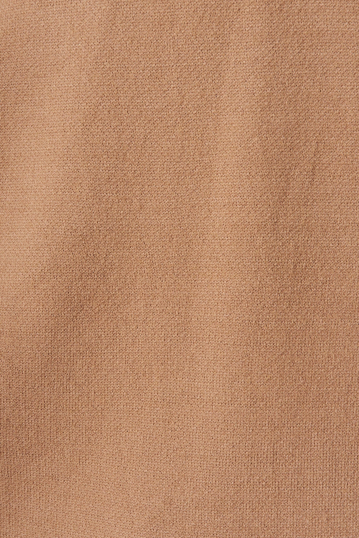 Leagrave Knit Hood Cardigan In Camel Wool Blend - fabric