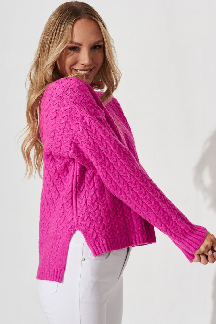 Elstow Knit In Magenta Wool Blend - side