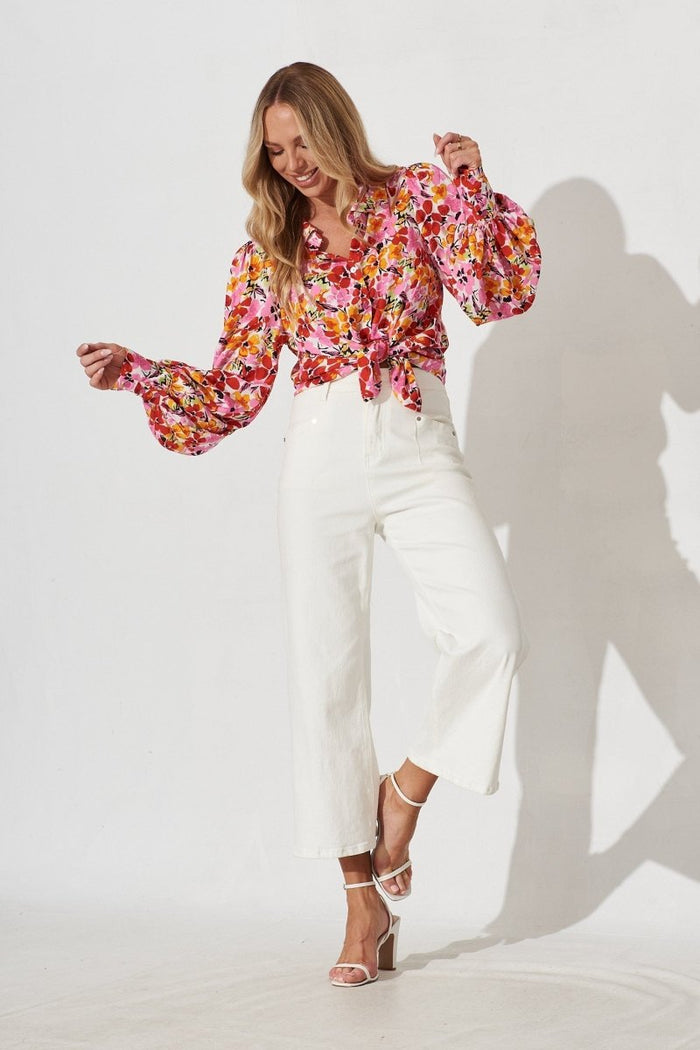 Burnaby Shirt In Red With Pink Floral - St Frock (Dev)