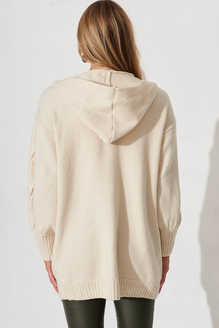 Haida Hood Knit Cardigan In Beige Wool Blend - back