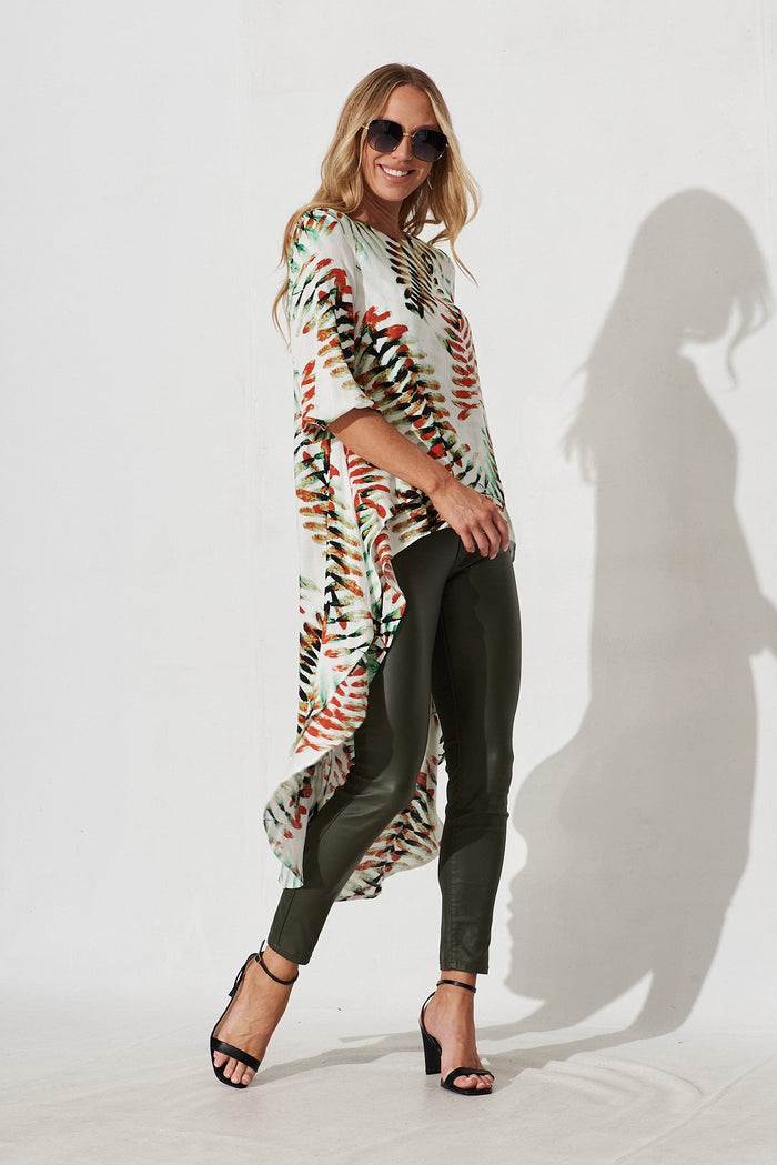 Macey High Low Top In White With Multi Print - full length
