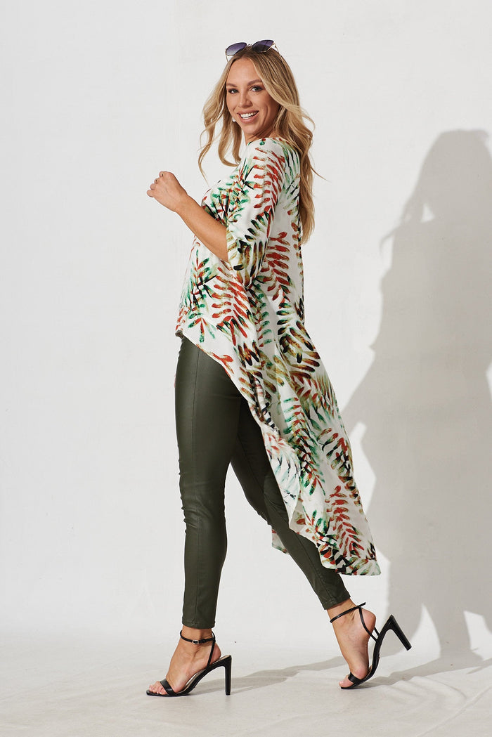 Macey High Low Top In White With Multi Print - side