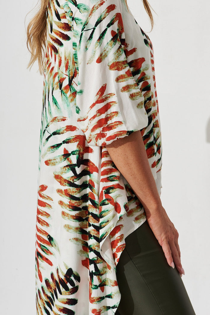Macey High Low Top In White With Multi Print - detail