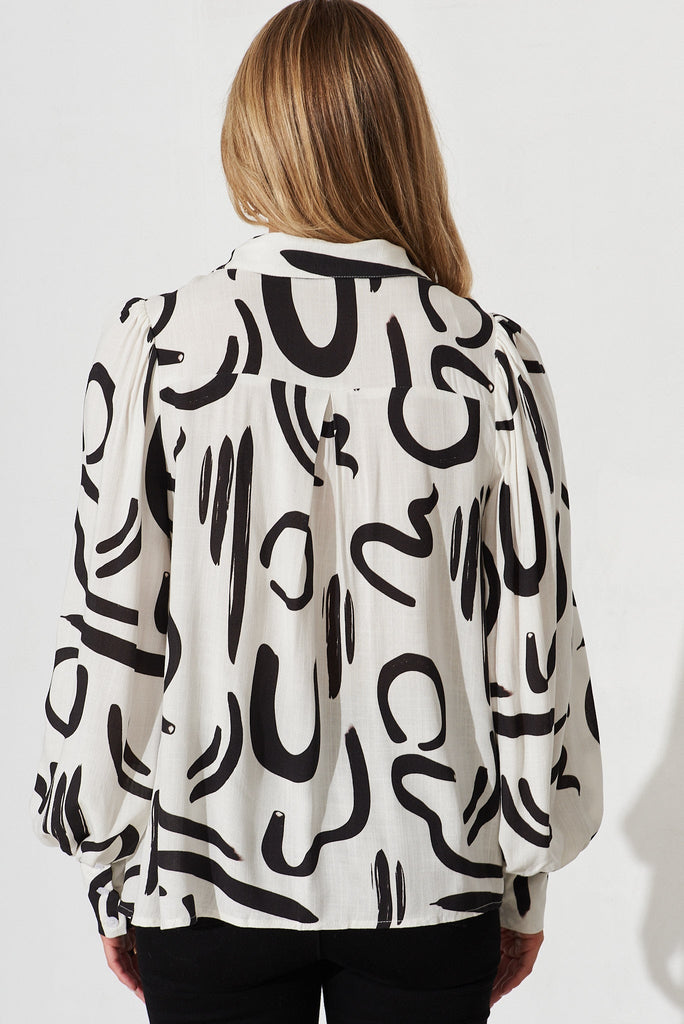 Mackay Shirt In White With Black Print Linen Blend - back