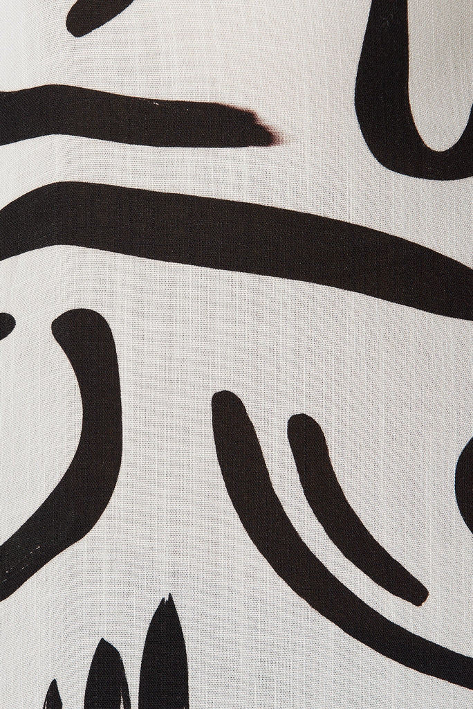 Mackay Shirt In White With Black Print Linen Blend - fabric