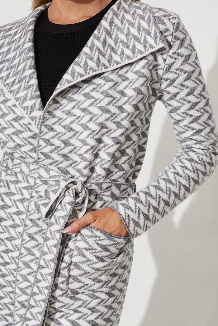 Sola Knit Coatigan In Grey Wool Blend - detail