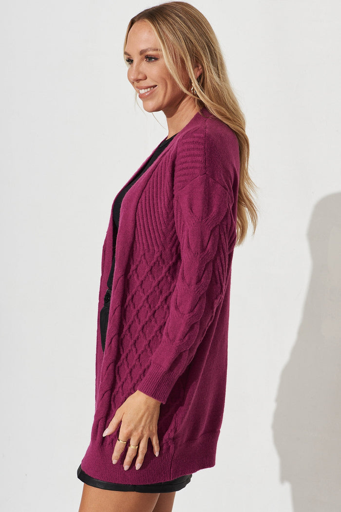 Okina Knit Cardigan In Magenta Wool Blend - side