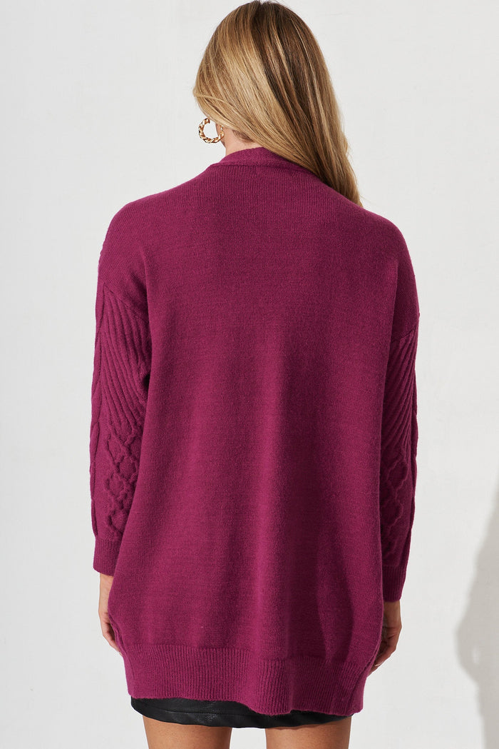 Okina Knit Cardigan In Magenta Wool Blend - back