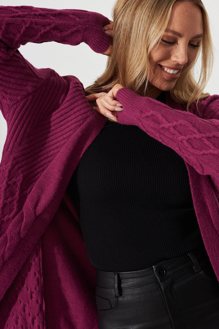 Okina Knit Cardigan In Magenta Wool Blend - detail