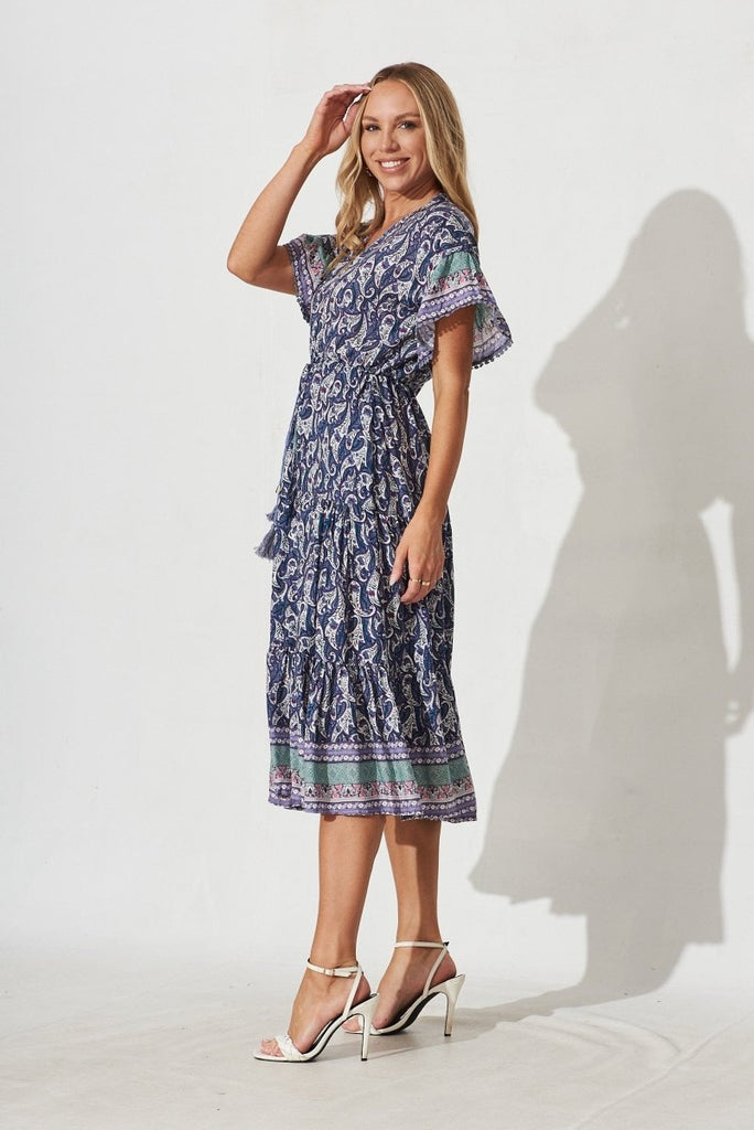 Carlota Midi Dress In Navy Paisley Boho Print - St Frock (Dev)