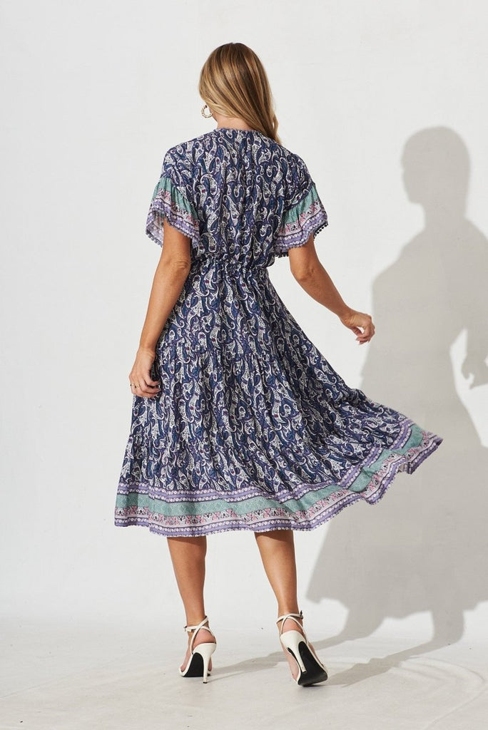 Carlota Midi Dress In Navy Paisley Boho Print - St Frock (Dev)