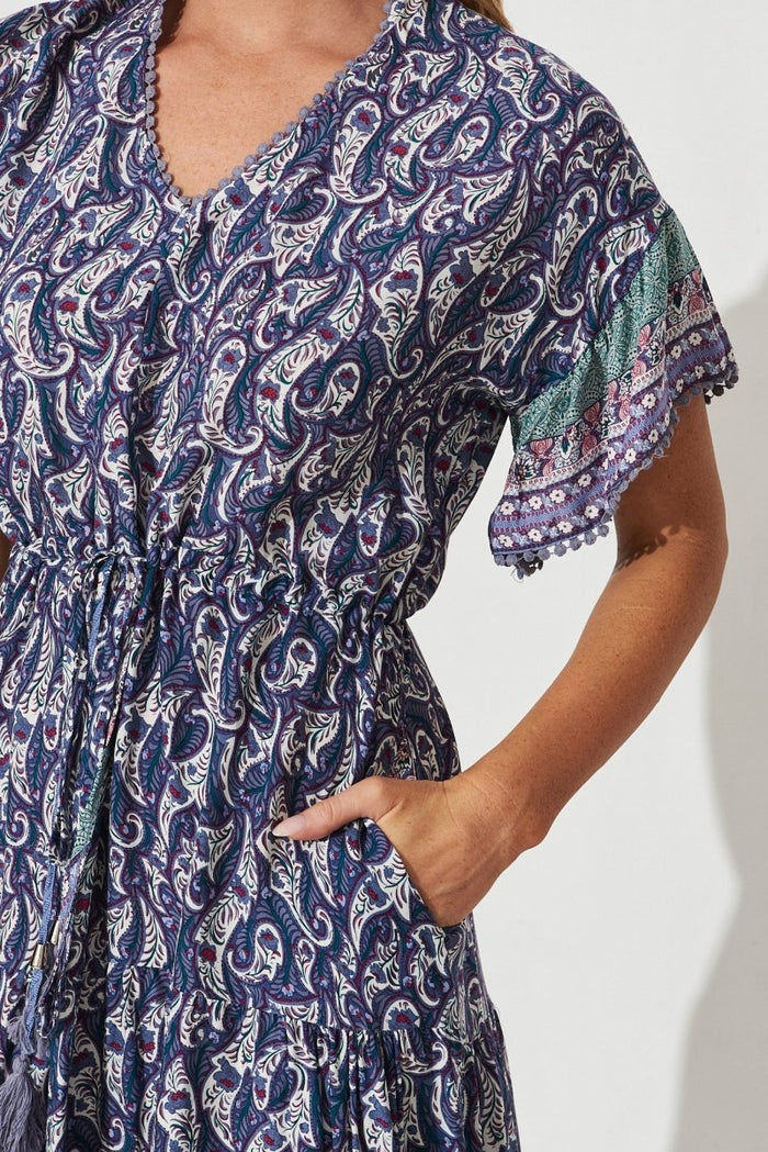 Carlota Midi Dress In Navy Paisley Boho Print - St Frock (Dev)