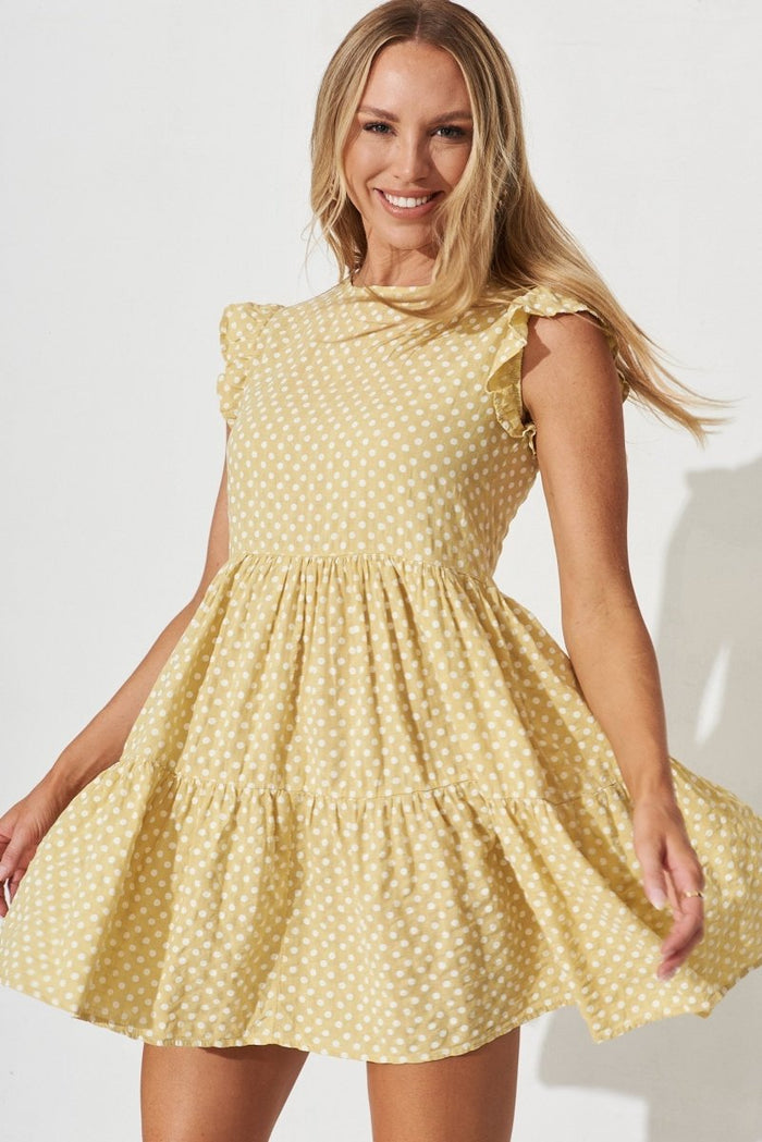 Calgary Smock Dress In Lemon With White Cotton Blend - St Frock (Dev)