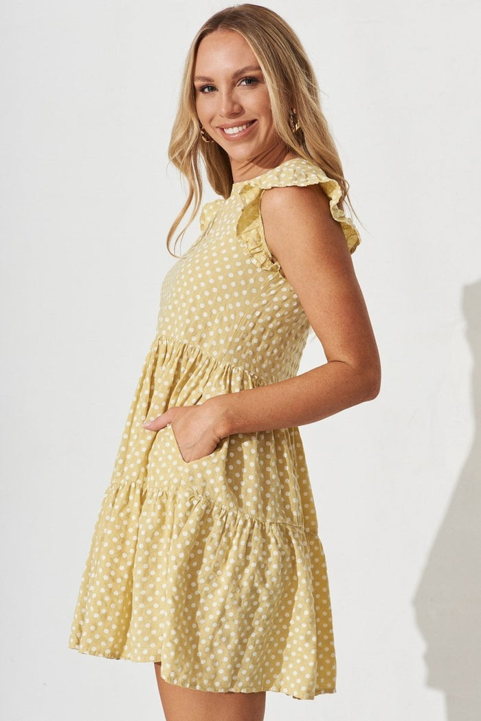 Calgary Smock Dress In Lemon With White Cotton Blend - St Frock (Dev)