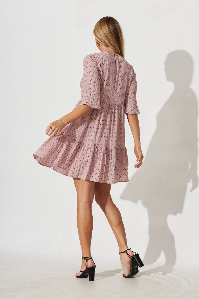 Kiyana Smock Dress In Pink With Black Dot - back