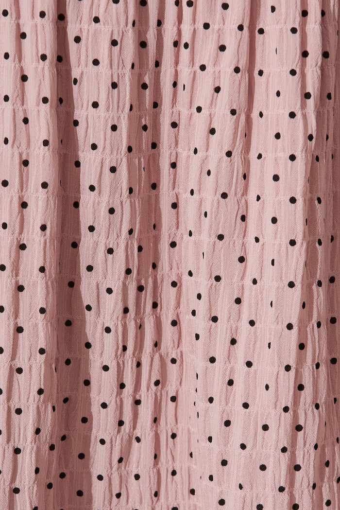 Kiyana Smock Dress In Pink With Black Dot - fabric