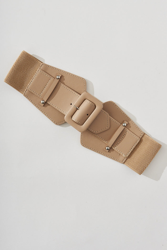 August + Delilah Jackie Stretch Corset Belt In Beige - front