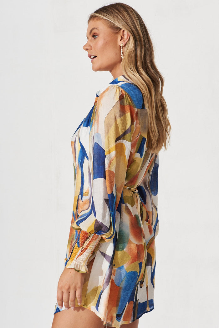 Vierzon Shirt Dress In White With Multi Floral - side