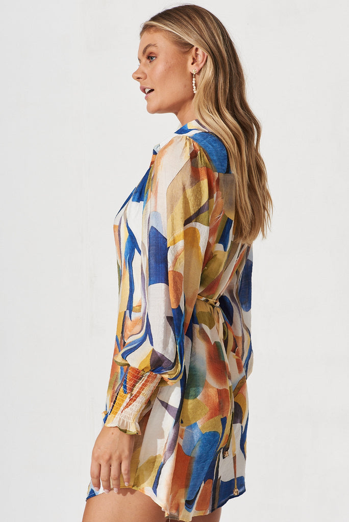 Vierzon Shirt Dress In White With Multi Floral - side