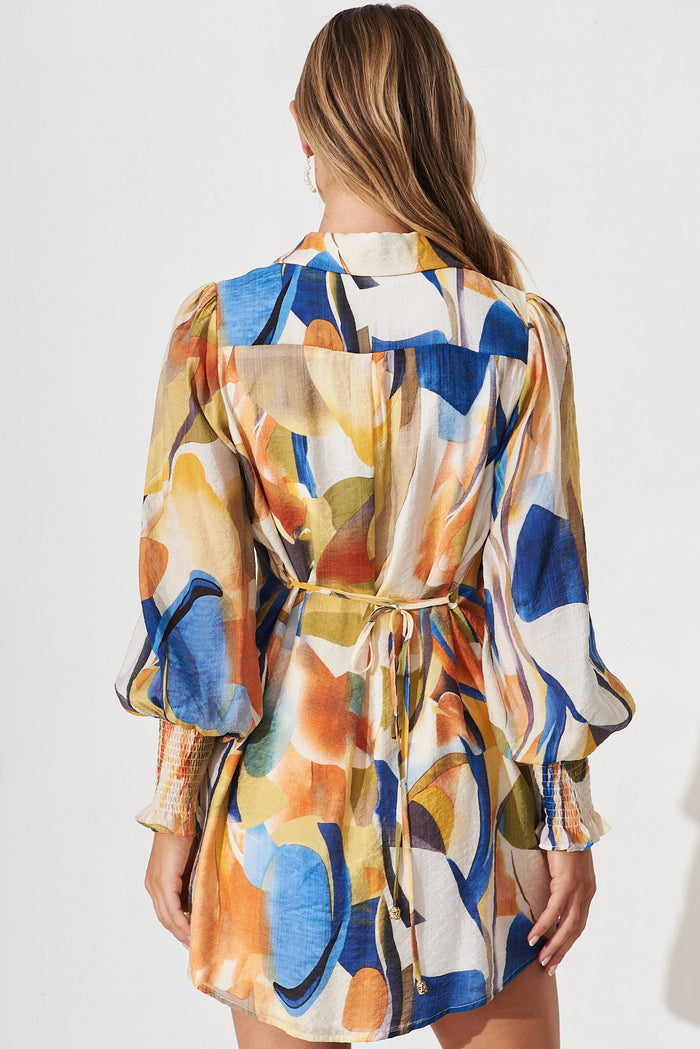 Vierzon Shirt Dress In White With Multi Floral - back
