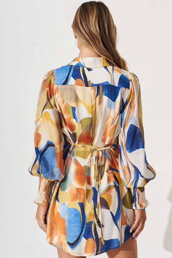 Vierzon Shirt Dress In White With Multi Floral - back
