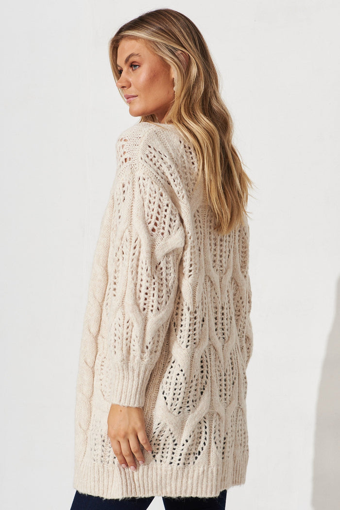 Turvey Knit Cardigan In Beige Wool Blend - side