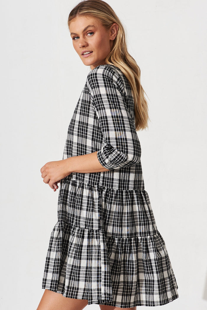 Iberis Shirt Dress In Black With White Gingham Cotton - side