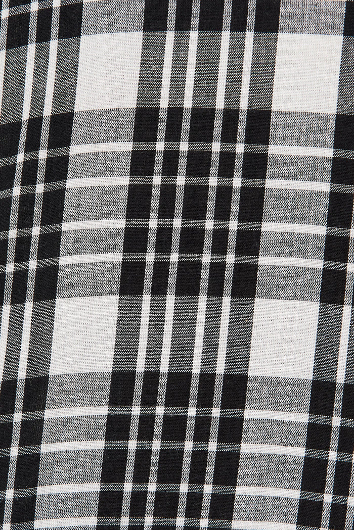 Iberis Shirt Dress In Black With White Gingham Cotton - fabric