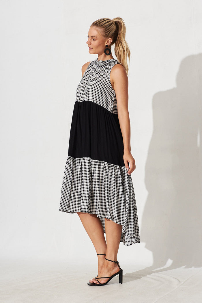 Abbotsford Midi Smock Dress In Black And White Gingham - side