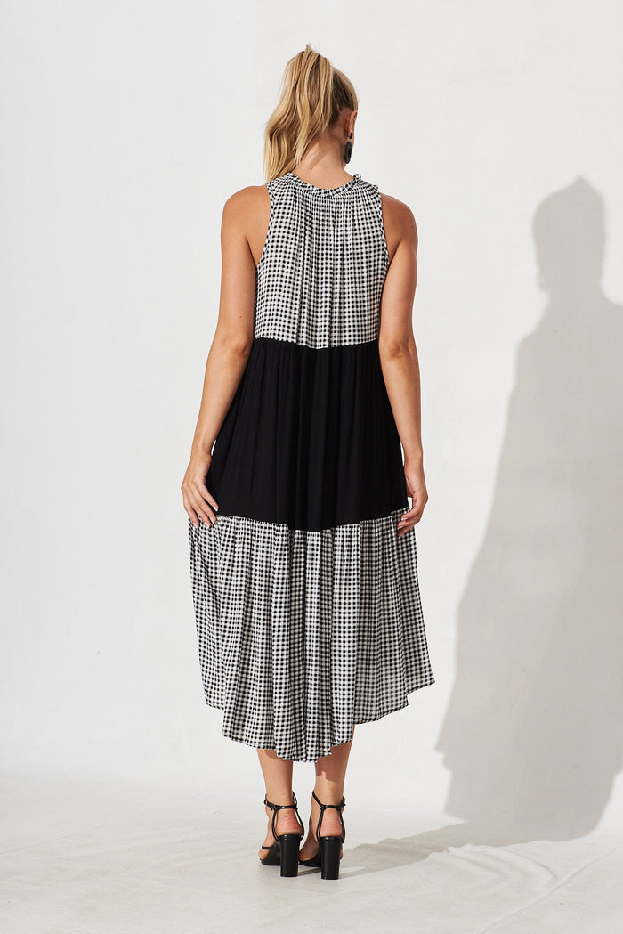 Abbotsford Midi Smock Dress In Black And White Gingham - back
