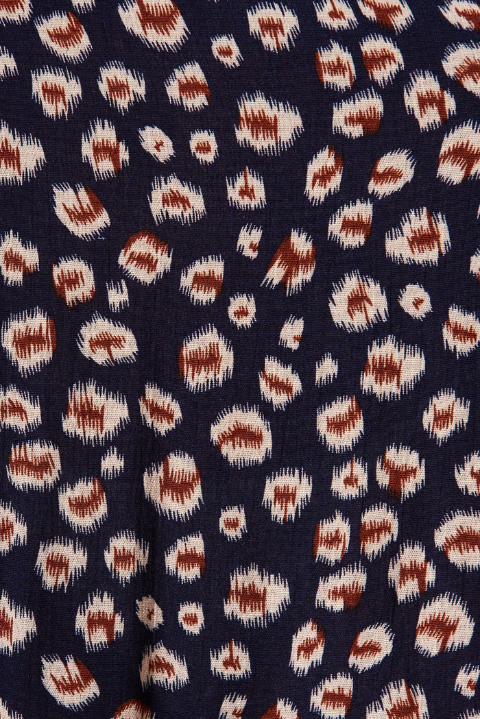Abbotsford Midi Smock Dress In Navy With Leopard Print - fabric
