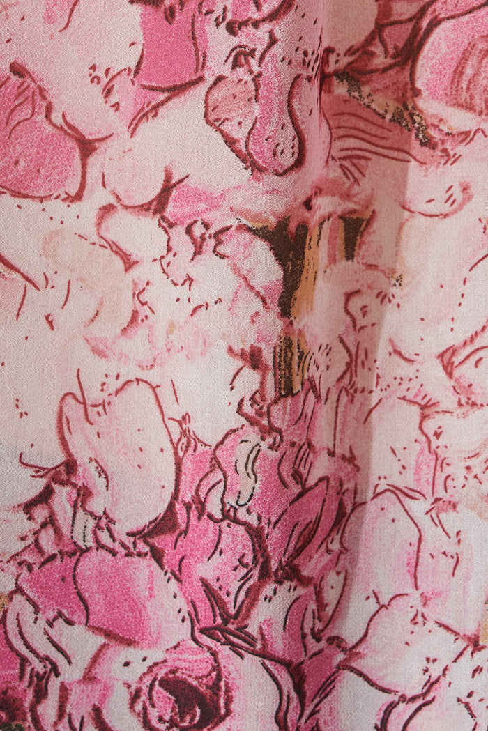 Frangipani Shirt In White With Pink Floral Chiffon - fabric