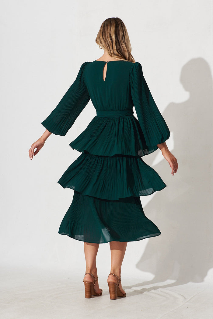 Elisa Midi Dress In Emerald Green Chiffon - back