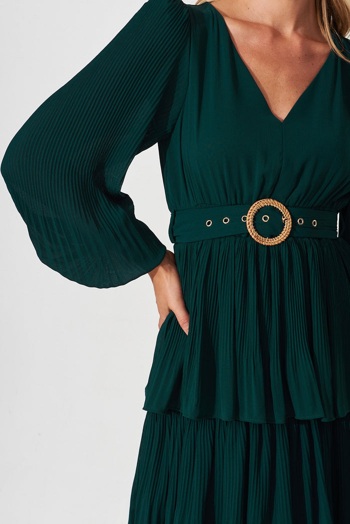 Elisa Midi Dress In Emerald Green Chiffon - detail